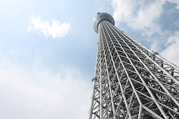 Tokyo SkyTree horizontal view Horizontal view at The Tokyo SkyTree building. This brand new main Tokyo Landmark is with its 634meters second tallest building in the world. tokyo sky tree stock pictures, royalty-free photos & images