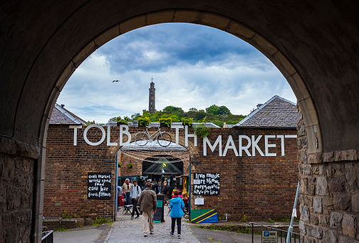 Edinburgh, UK - June 22, 2019: Tolbooth market is a quaint bazaar that has a creative and sustainable space to promote work and gather. It's one of the newer additions to Edinburgh
