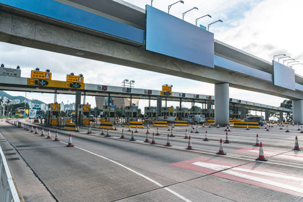 Toll plaza on Western Harbour Crossing, Hong Kong stock photo