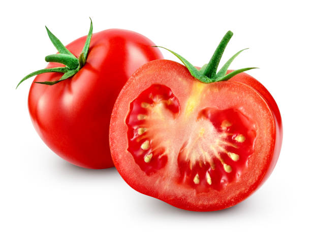 tomate tranche isolé. avec un tracé de détourage. - tomates photos et images de collection