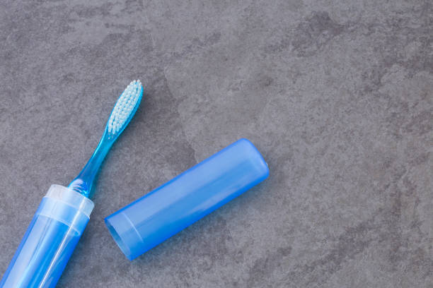 Toothbrush with plastic case - Top view stock photo