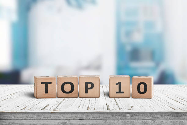 Top 10 sign made of wooden dices stock photo