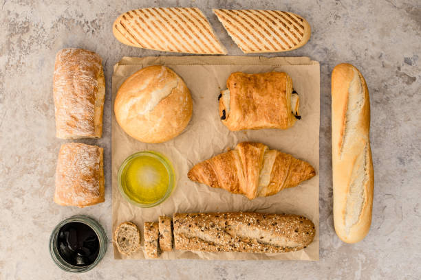 Top Down View of Bread Selection stock photo
