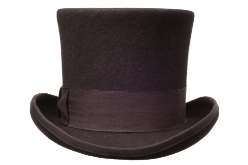 A black Victorian style top hat, premium quality.