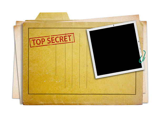 top secret folder isolated top secret folder with old photograph,  isolated, clipping path. envelope photos stock pictures, royalty-free photos & images