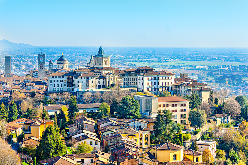 Top view of Bergamo -  city in the alpine Lombardy region of northern Italy.