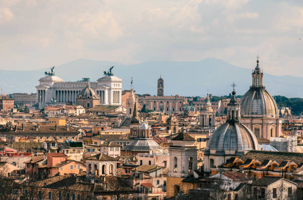 Top view of historical center and buildings of Rome stock photo