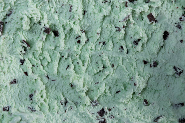 Top view of mint flavour ice cream with chocolate flakes stock photo