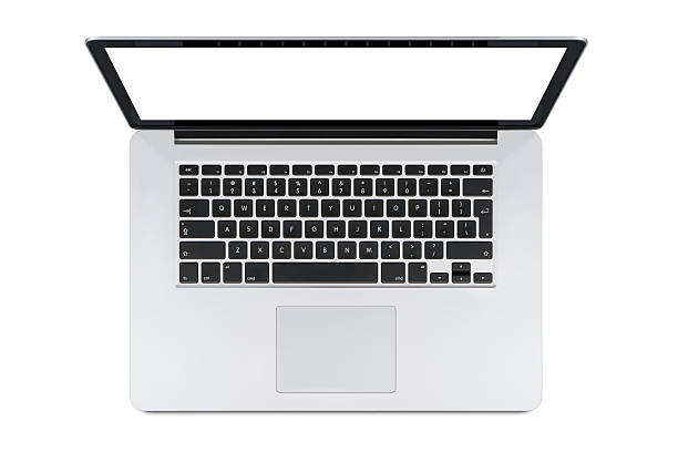 Top view of modern laptop with English keyboard stock photo