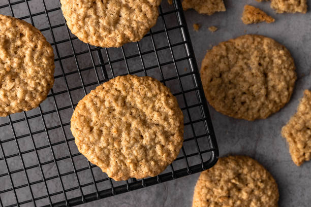 Top view of oats cookies stock photo