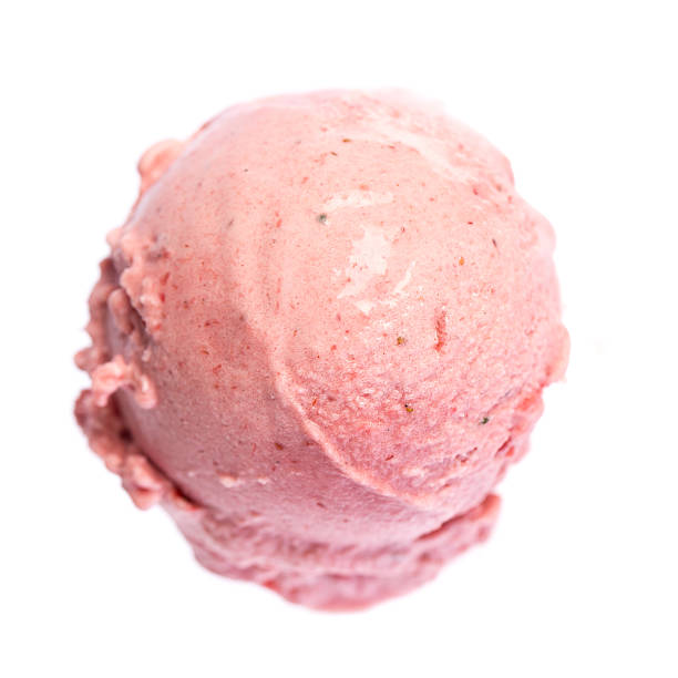 vista superior de uma colher de gelado de morango - strawberry ice cream imagens e fotografias de stock