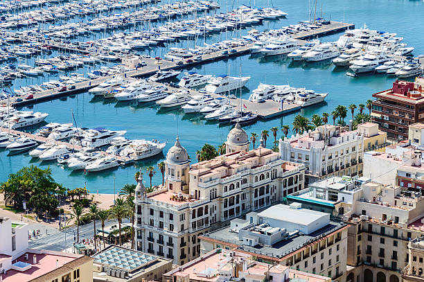 Top View of the Marina of Alicante High angle view of the port / marina of Alicante, Spain. alicante province stock pictures, royalty-free photos & images