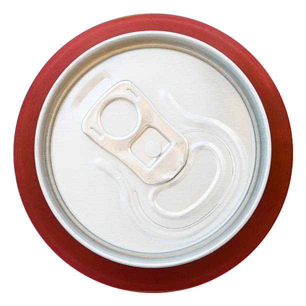 Top view of unopened aluminium drinks can Unopened aluminium drinks can viewed from above, isolated on white. high section stock pictures, royalty-free photos & images