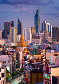 Top view of yaowarat street food or china town thailand in Bangkok city