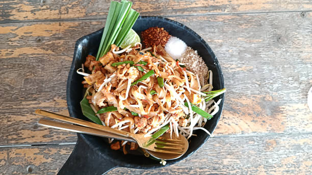 Top view Pad Thai, a popular dish in Asian Thailand