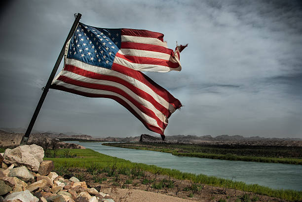 Torn American Flag stock photo
