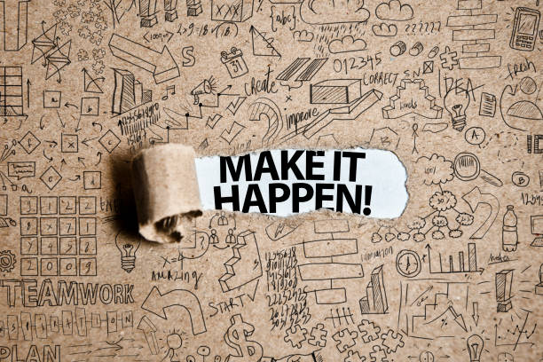 MAKE IT HAPPEN! / Torn Paper Concept (Click for more) stock photo