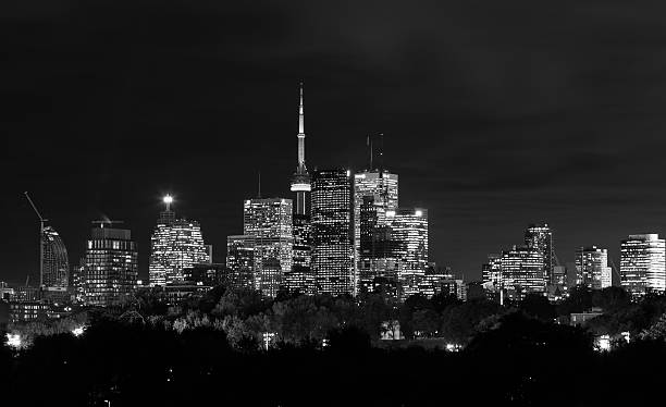 Toronto Night Skyline in Black and White stock photo