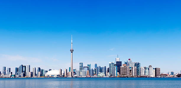Toronto skyline in the distance in a clear day stock photo
