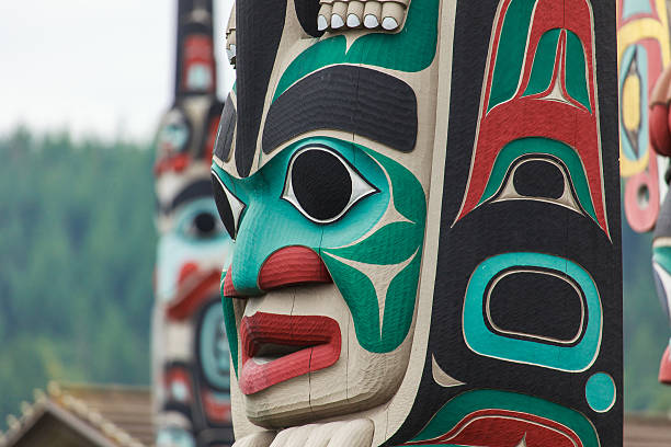 Totem pole at North America Totem pole by North American Native indians carving craft product stock pictures, royalty-free photos & images