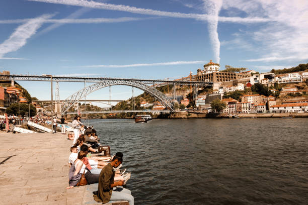 tourist appreciating the douro river landscape - people portugal imagens e fotografias de stock