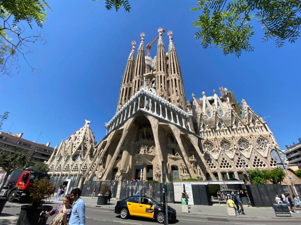 Tourist on tour for the  Segrada Familia stock photo