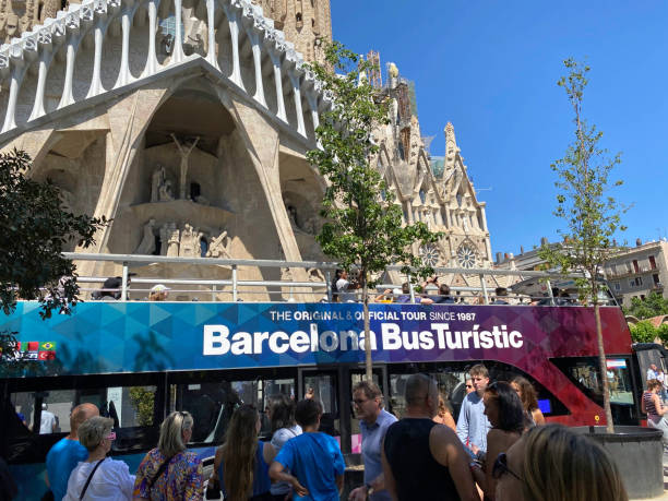 Tourist on tour for the  Segrada Familia stock photo