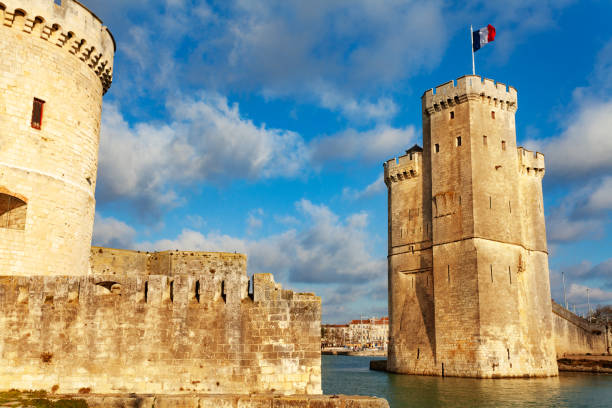 Tower gates of La Rochelle old harbor stock photo