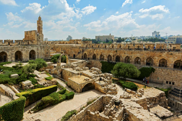 Tower of David is so named because Byzantine Christians believed the site to be the palace of King David. The current structure dates from the 1600's. Jerusalem, Israel  old town stock pictures, royalty-free photos & images