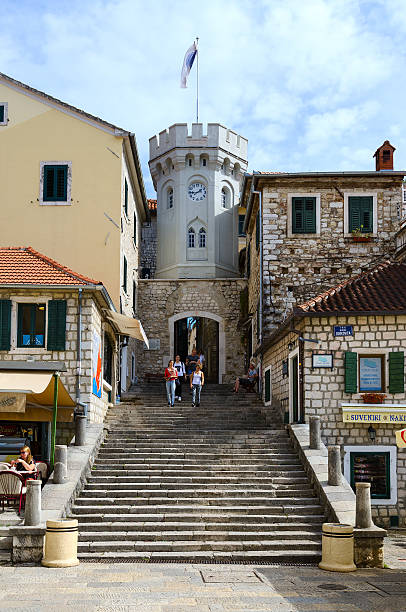 Tower Sahat Kula (Clock Tower) in Herceg Novi, Montenegro stock photo
