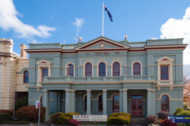 Town Hall building with Australian flag on top in Orange, Australia stock photo