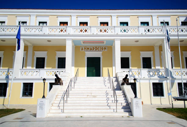 town hall of Salamis island Greece stock photo