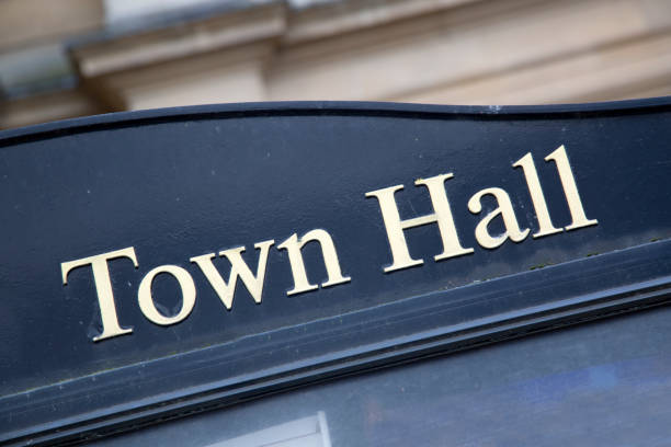 Town Hall Sign, England stock photo