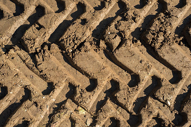 tractor tracks in the mud - extreem terrein stockfoto's en -beelden