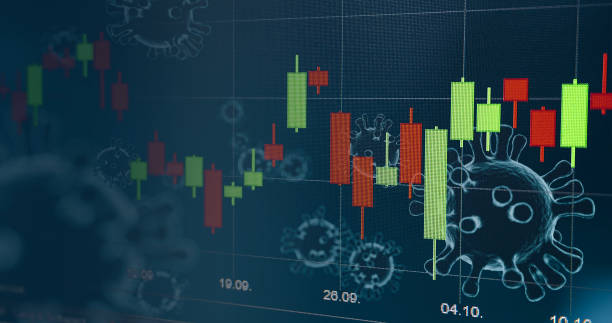 Trading chart with business cell of coronavirus CODIV-19 on the transparent background stock photo