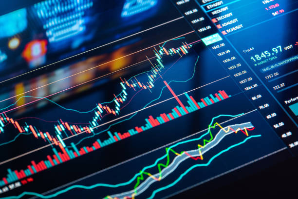 trading charts on a display - investimento imagens e fotografias de stock