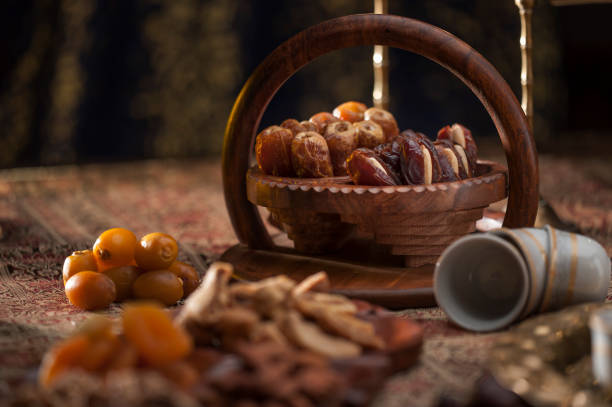 Traditional Arabian coffee, nuts and sweets stock photo