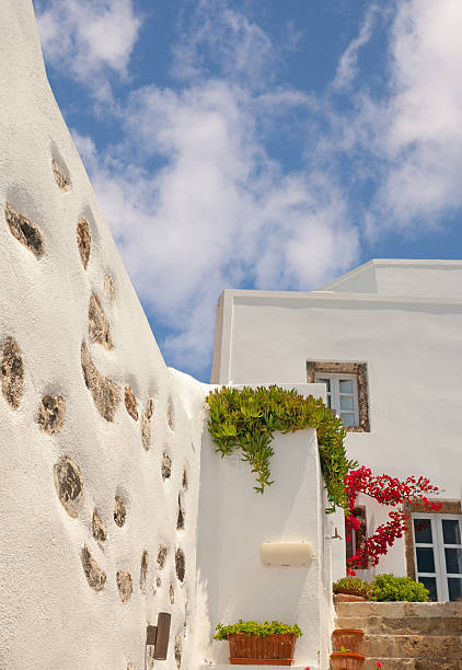 Traditional architecture of Oia village on Santorini island, Gre stock photo