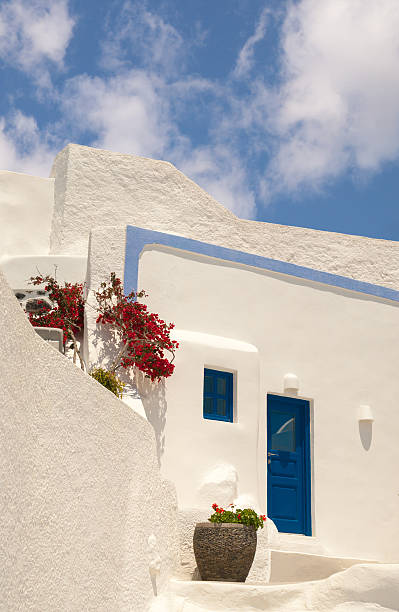 Traditional architecture of Oia village on Santorini island, Gre stock photo
