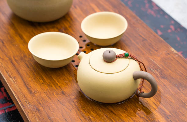 traditional Chinese teapot used in tea ceremony with lotus stock photo