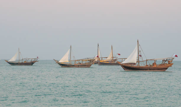 Traditional Dhow boats in Dhow festival, Doha Qatar. Selective focus Traditional Dhow boats in Dhow festival, Doha Qatar. dhow stock pictures, royalty-free photos & images