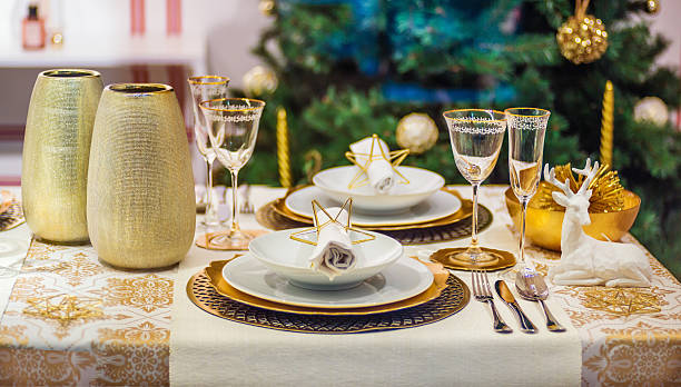 Traditional dishware on Christmas stock photo
