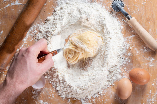Traditional egg pasta made at home stock photo