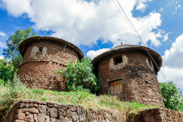 Traditional Ethiopian Block Houses with Round Roof stock photo