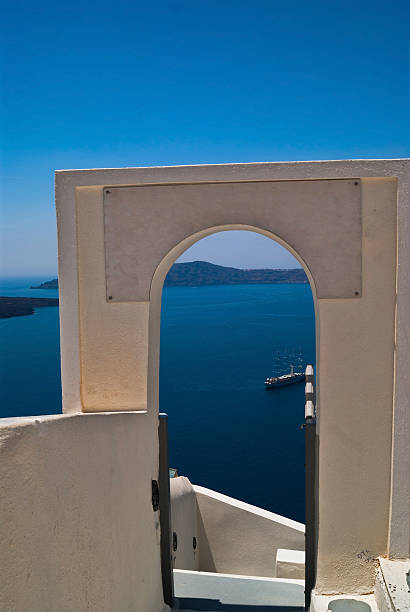 Traditional greek door on Santorini island, Greece stock photo