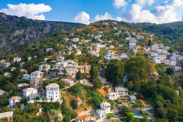 Traditional greek village of Makrinitsa on Pelion mountain in central Greece. stock photo