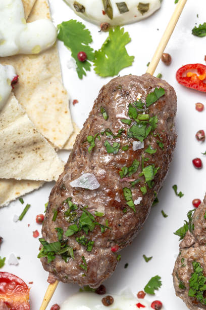 Traditional homemade kefta or kebab of meat. Halal concept. Arabic and turkish food stock photo
