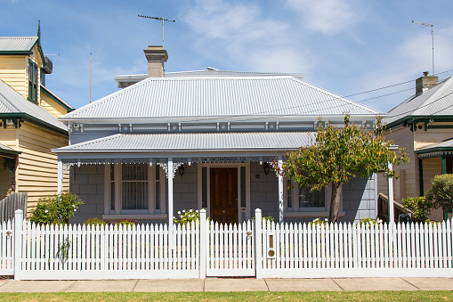 Traditional House With A White Picket Fence Melbourne Stock Photo ...