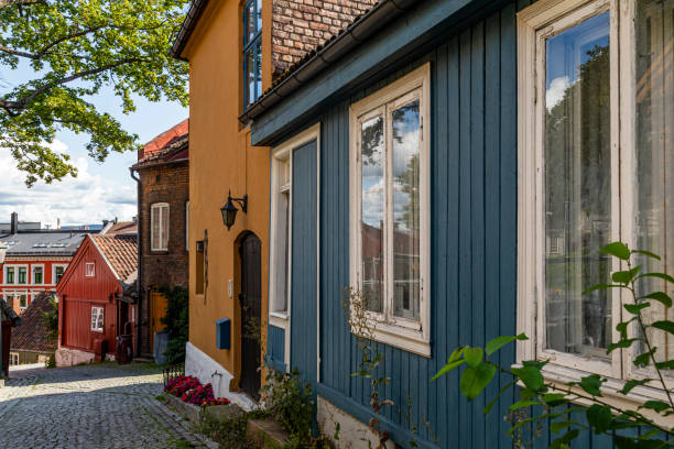 Traditional houses on Damstredet, Oslo, Norway stock photo