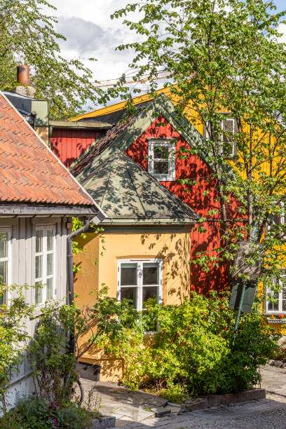 Traditional houses on Damstredet, Oslo, Norway stock photo
